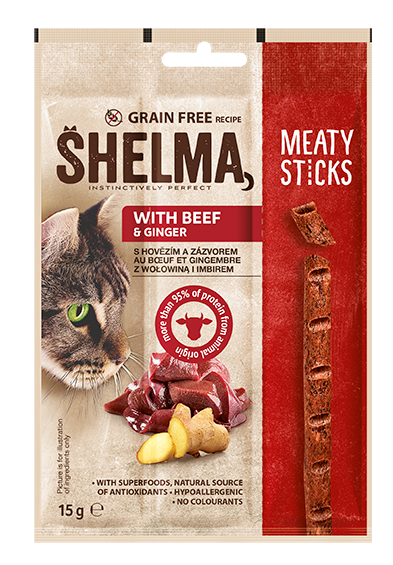 Graanvrije Meaty Sticks snack voor katten met rundvlees en gember