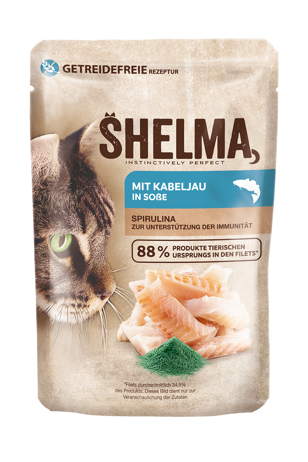 Gestoomde filets met kabeljauw en spirulina in saus