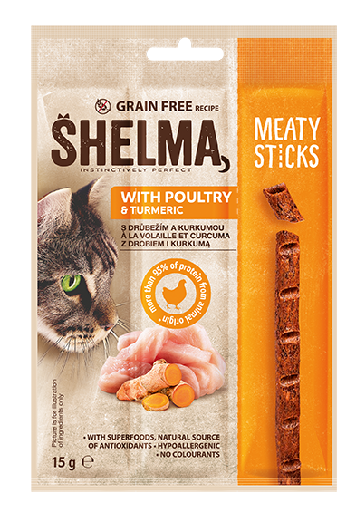 Graanvrije Meaty Sticks snack voor katten met gevogelte en kurkuma